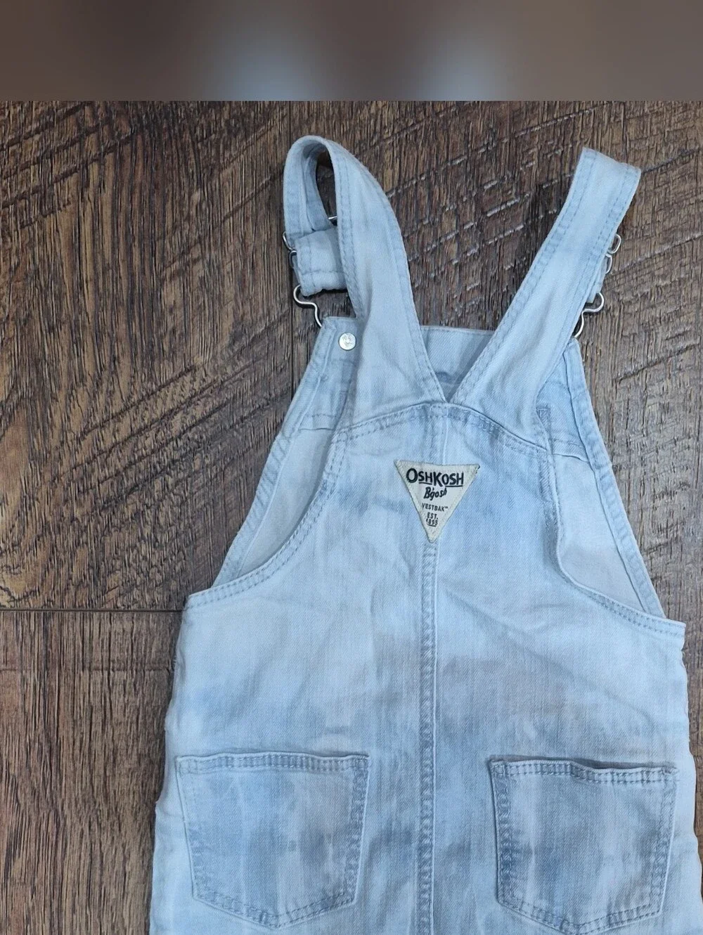 OshKosh B'gosh Girls Blue Denim Pinafore Overall Dress Sleeveless Pockets Size 2